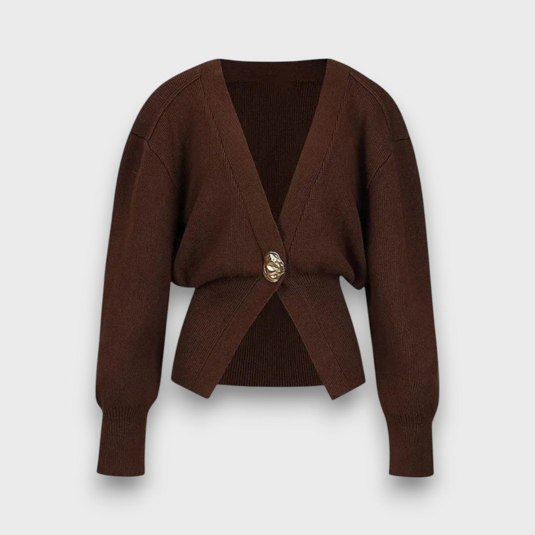 Enea – Cardigan with Deep V-Neck and Gold Button