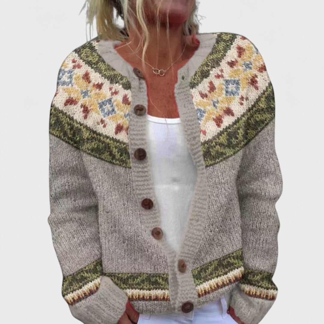 Lianne – Chunky Knit Cardigan with Chic Pattern