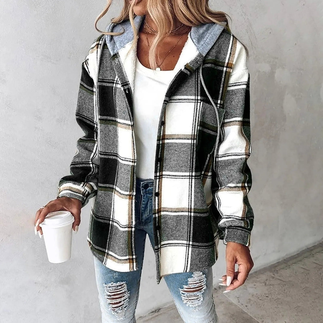 PAIGE™ - Chic Plaid Long-Sleeve Button Down Hooded Jacket